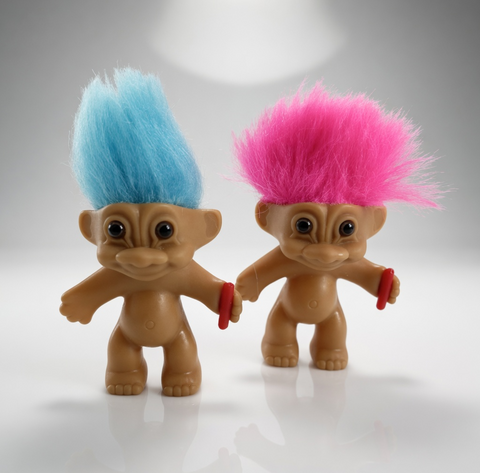 Vintage Russ Berrie Troll Doll Lot 2 Blue Pink Hair Dolls Figurine 90s Lucky