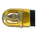 Rare Vintage YSL Yves Saint Laurent Black Genuine Leather Gold Silver Buckle 44