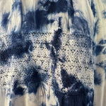 RAVIYA Ruffle Long Sleeve Blue Tie-Dye Crochet Lace Tunic Dress Size L Beach NWT