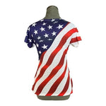 Sweet Gisele Womens Top M Patriotic Tee New York American Flag Rhinestone V Neck