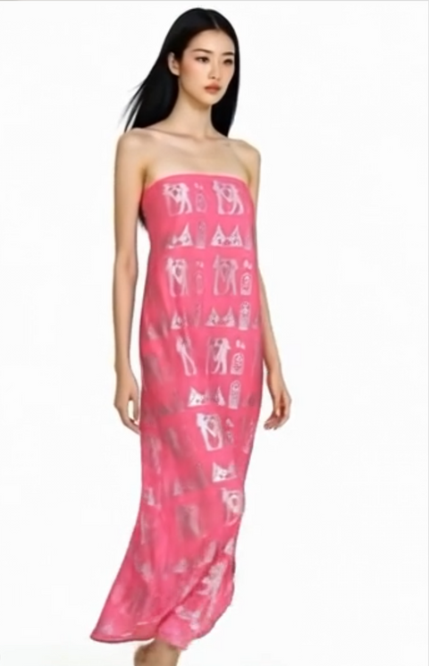 Egyptian Hieroglyphs Pink Silver Beach Sarong Wrap Scarf 60x44 Egypt NWOT