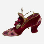 Victorian Mini Shoe Figurine Christmas Ornament Burgundy Gold Embroidered VG