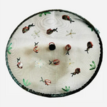 Mesh Food Cover Dome 14" Embroidered Ladybugs Wire Frame Farmhouse Style Picnic