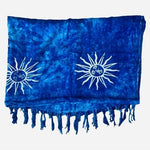 Hawaiian Tropical Blue White Sun Sarong 68"x48" Fringe Beach Cover Up Rayon EXC