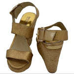 MICHAEL KORS Posey Gold Leather Espadrille Wedge Sandals Women 5.5 5" Heel G+