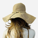 Vintage Beige Woven Bucket Hat Womens Wide Brim Sun Protection Rope Bow One Size