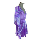 Highness Women's Purple White Leaves Print Sheer Tunic Beach Cover Up NWT