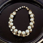 Vintage Artificial Pearl Beads Two Layer Gold Tone Necklace 15.5" Germany