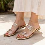 Marc Fisher Calin Flat Sandals Rose Gold Metallic Clear Vinyl Slides Size 6M NIB