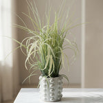 Artificial Grass Houseplant Arrangement Ribbed Textured Ceramic Pot Planter VG