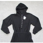 Free People Women's Black Hooded Button Front Jumpsuit XS Adjustable Waist NWT