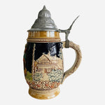 Vintage Authentic German Beer Stein 8.5” Ceramic Tankard with Silver Lid 0.8L VG
