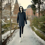 JASON KOLE Women's Charcoal Grey Wool Coat Size M Hooded Button Front Lined VG