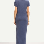 Sarin Mathews Women's Blue Cotton V-Neck Maxi Dress L Short Sleeve Beach NWT