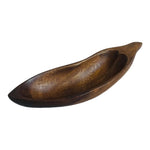 Vintage Brown Wood Organic Bowl 9.25" Eggplant Shape Hand-Carved Serving Dish VG