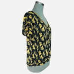 FREE PEOPLE Women's Floral Sheer Loose Fit Top Navy Yellow Black Rayon Size S
