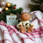 Russ Berrie Angel Cheeks With Dog Figurine 6" Vintage Cream Brown Collectible