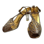 AMANDA Martini Metallic Gold Rhinestone Clear Heel Sandals Women’s 36 5.5 NIB