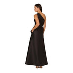 Women Dress Adrianna Papell One Shoulder Rushed Gown Blk Satin Beaded Maxi Dress