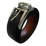 Mens Black Genuine Leather Silver Buckle Dress Belt Sz 50 Waist Excellent