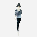 Universal Thread Women's Off Shoulder Blue White Plaid Cotton Blouse M Bubble VG
