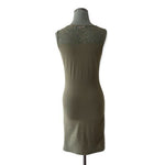 SUPERDRY Green Bodycon Midi Dress Lace Trim Sleeveless Graphic Print Womens S VG
