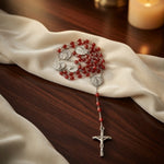 Pope John Paul II Vatican Rosary Red Crystal Beads Miraculous Medal NIB Italy