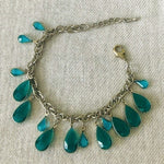 Women's Florence Crystal Charm Bracelet 7.5" Metal Glass Green Blue Costume EXC
