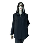 GALLERY Womens Jacket M Black Removable Lining Hood Long Sleeve Zip Coat VG