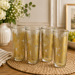 Vintage TMD Holdings Gold Tone Leaf Pattern Highball Glasses Set of 4 Shots EXC