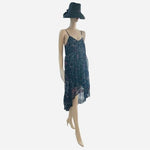 ECOTE High-Low Dress Size M Navy Blue Pink Floral Sheer Double Layer Very Good