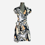 Diane Von Furstenberg Edan Wrap Dress Normandie Bloom Geometric Black White Tan
