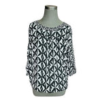 Vince Camuto Women's Black White Geometric Sheer Blouse S Relaxed Fit 3/4 Sleeve