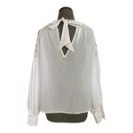 Free People Have It My Way Embroidered Knot Back Top S Ivory Mutton Sleeve VG