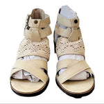 AVENUE CLOUDWALKERS Abby Beige Crochet Block Heel Sandals Size 9M NIB
