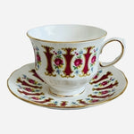 Vintage Ridgway Queen Anne Bone China Teacup Saucer Set Gold Pink Roses Floral
