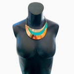 Unique Designer Metal Choker Necklace Turquoise Gold Silver Statement Jewelry