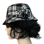 Tartan Traditions Plaid Bucket Hat Black White Flower Detail Women S/M NWT