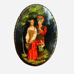 Vintage Russian Soviet Lacquer Brooch Hand Painted Artist Signed Folk Art Pin