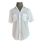 Alfani Mens White Button Front Shirt M Short Sleeve Cotton Blend Regular Fit EXC