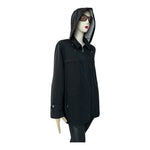 GALLERY Womens Jacket M Black Removable Lining Hood Long Sleeve Zip Coat VG