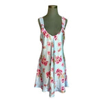 Vintage Satin Nightgown Size L Blue Pink Rose Print 3D Flowers Adjustable Straps