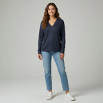 Kirkland Signature V-Neck Pullover Sweater Dark Blue Long Sleeve Women Medium VG