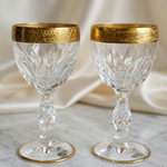 Pair Vintage Bohemian Gold Encrusted Cut Crystal Shot Glasses 4.25" Unsigned EXC