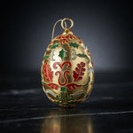 Cloisonne Enamel Egg Ornament Gold Red Green Floral Design Christmas Decor VG