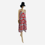 Tyche Women's Red Vivid Abstract Print Asymmetrical Midi Dress M Spaghetti NWT