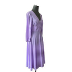 Lilac White Dot Fit Flare Maxi Dress L V-Neck Long Sleeve Prom Cocktail EXC