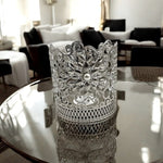 Bath & Body Works Metal Floral Patchwork Candle Holder Pearl Brushed Silver 4"