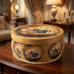 Once Upon a Rose Orchid Still Life Gold Decorative Round Hat Box 15x6.5" EXC