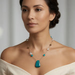 Vintage Teardrop Turquoise Pendant Beaded Necklace 20-23" Dress Costume Jewelry